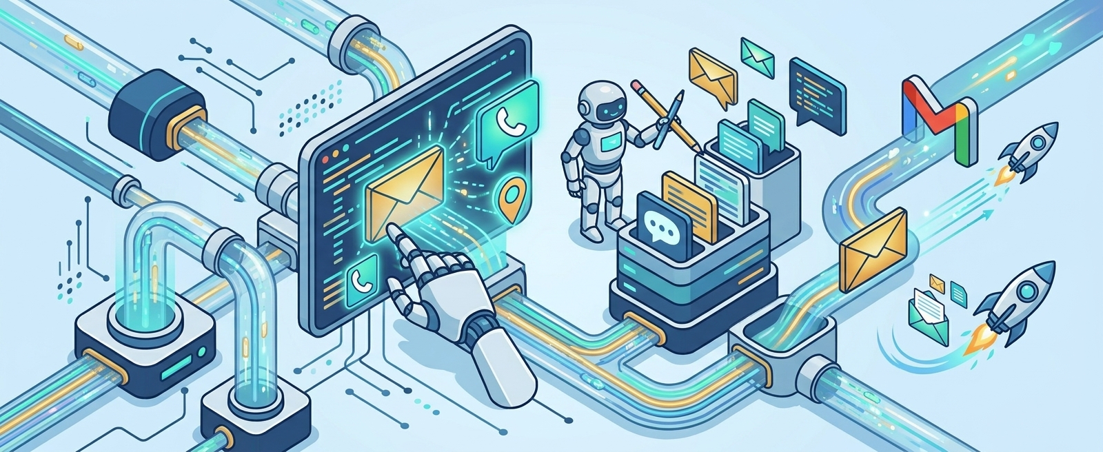Illustration d'une prise de contact multicanal : téléphone, email et messagerie